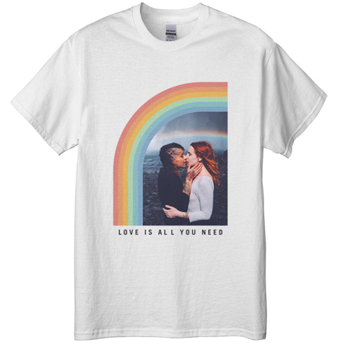 Rainbow Love T-shirt, Adult (XXL), White, Customizable front & back, Blue, celeste