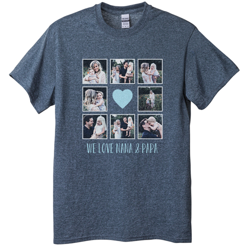 Heart Grid T-shirt, Adult (XXL), Gray, Customizable front, Blue