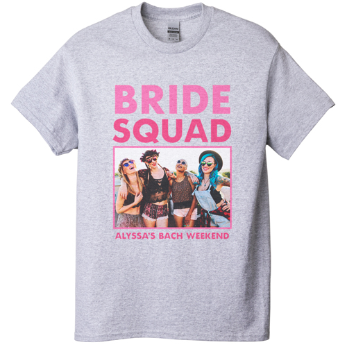 Bachelorette Squad T-shirt, Adult (XXL), Gray, Customizable front & back, Pink