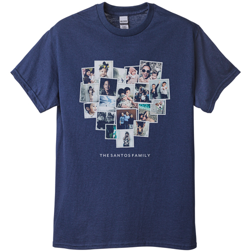 Tilted Heart Collage T-shirt, Adult (XXL), Navy, Customizable front & back, White