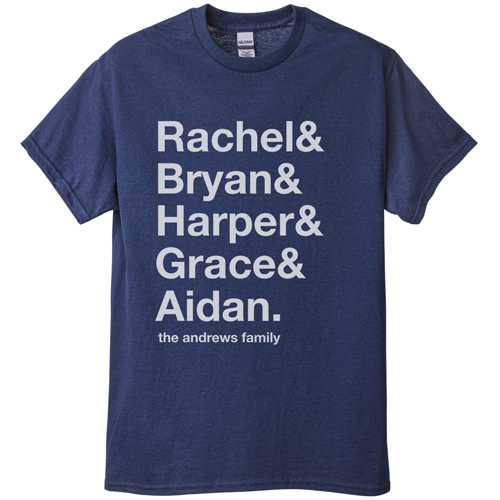 Family Names T-shirt, Adult (XXL), Navy, Customizable front & back, White