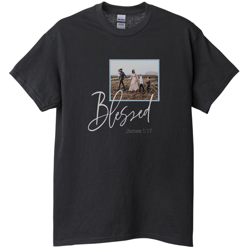 Blessed Script T-shirt, Adult (3XL), Black, Customizable front, Blue