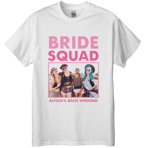 Bachelorette Squad T-shirt, Adult (3XL), White, Customizable front, Pink