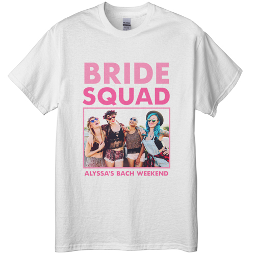 Bachelorette Squad T-shirt, Adult (3XL), White, Customizable front & back, Pink, bubblegum