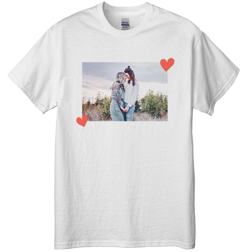 Twin Hearts T-shirt, Adult (3XL), White, Customizable front & back, Orange