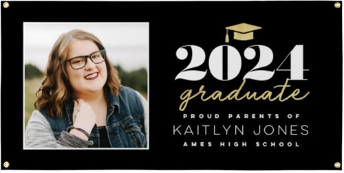 Grad Hat Celebration Vinyl Banner, Black