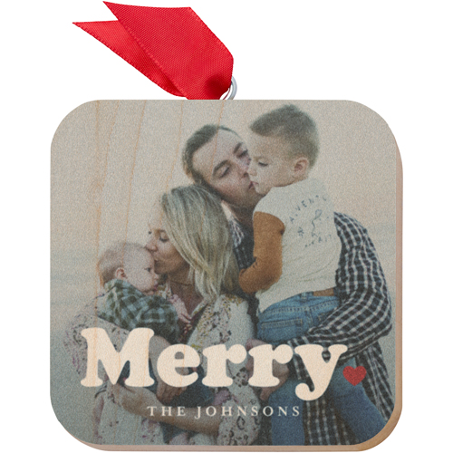 Bold Merry Wooden Ornament, White, Square