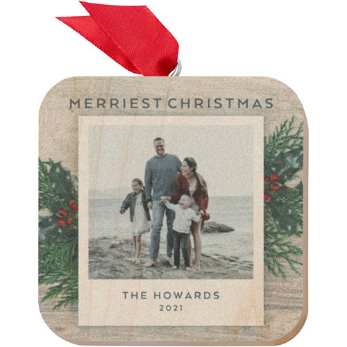 Winter Spruce Frame Wooden Ornament, Green, Square