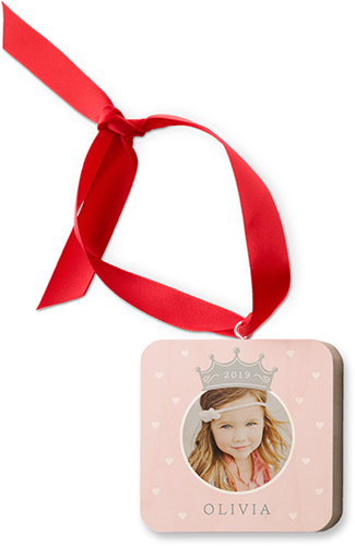 Princess Crown Wooden Ornament, Pink, Square Ornament