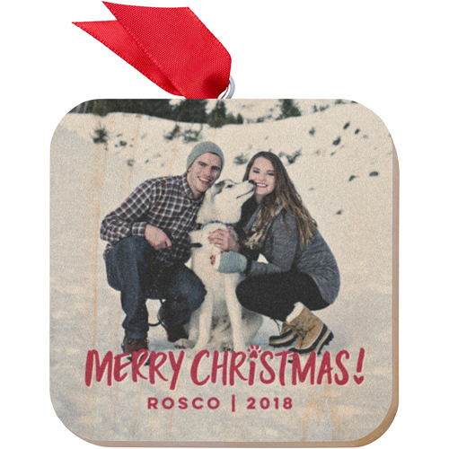 Bold Chirstmas Pet Wooden Ornament, Red, Square