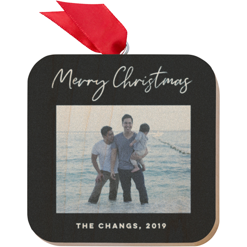 Christmas Script Border Wooden Ornament, Black, Square