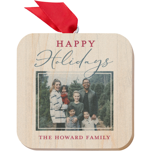 Happy Holidays Mixed Type Wooden Ornament, Gray, Square Ornament