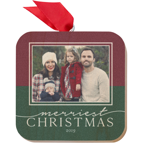Merriest Wishes Wooden Ornament, Red, Square