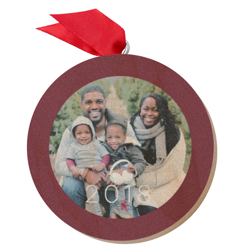 Simple Border Wooden Ornament, Red, Circle