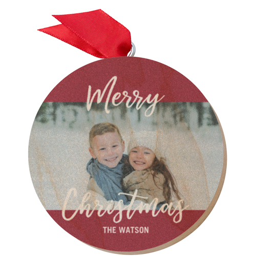 Bold Merry Christmas Wooden Ornament, Red, Circle