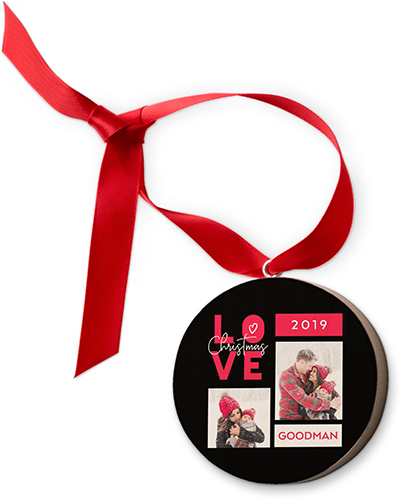Christmas In Love Wooden Ornament, Black, Circle
