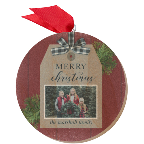 Christmas Tag Wooden Ornament, Red, Circle