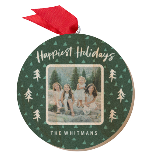 Happiest Holidays Trees Wooden Ornament, Green, Circle