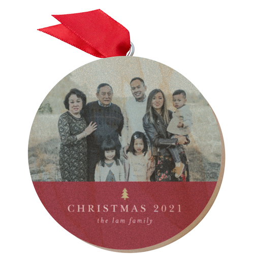 Classic Golden Tree Wooden Ornament, Red, Circle