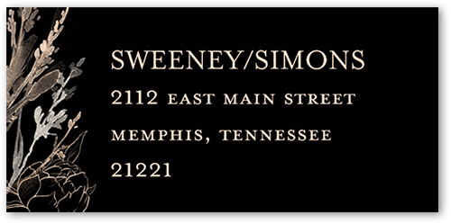 Etched Floral Address Label, Black, Address Label, Matte, Black