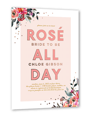 All Day Bridal Shower Invitation, Pink, Rose Gold Foil, 5x7, Matte, Personalized Foil Cardstock, Square, Ballet Slipper