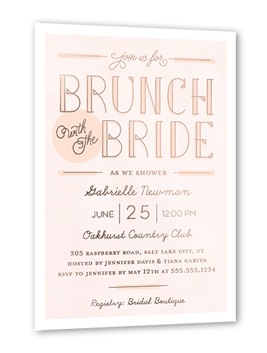 Shining Brunch Bridal Shower Invitation, Rose Gold Foil, Pink, 5x7, Matte, Personalized Foil Cardstock, Square