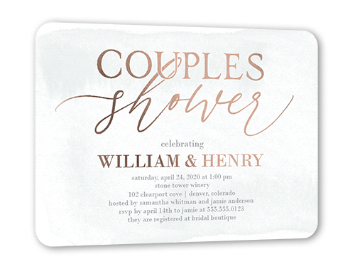 Bright Couple Bridal Shower Invitation, Blue, Rose Gold Foil, 5x7, Matte, Personalized Foil Cardstock, Rounded
