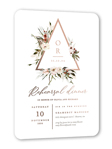 Berry Accent Rehearsal Dinner Invitation, Rose Gold Foil, White, 5x7, Matte, Personalized Foil Cardstock, Rounded