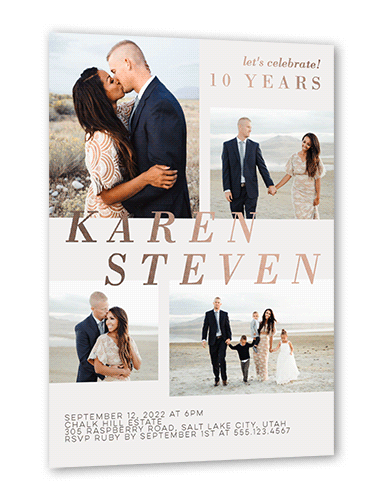 Honor the Years Wedding Anniversary Invitation, Rose Gold Foil, Grey, 5x7, Matte, Personalized Foil Cardstock, Square, Fog