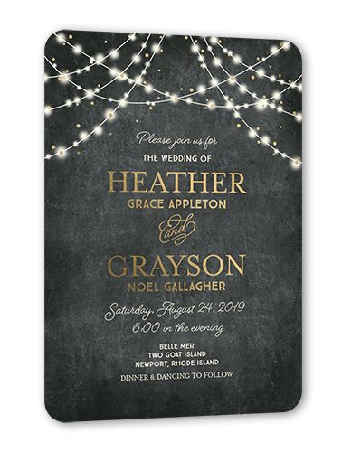 Glowing Ceremony Wedding Invitation, Gold Foil, Grey, 5x7, Matte, Personalized Foil Cardstock, Rounded