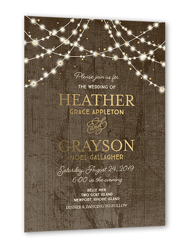 Glowing Ceremony Wedding Invitation, Brown, Gold Foil, 5x7, Matte, Personalized Foil Cardstock, Square
