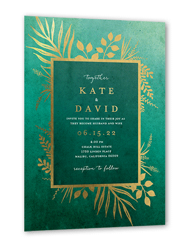 Tropic Fauna Wedding Invitation, Green, Gold Foil, 5x7, Matte, Personalized Foil Cardstock, Square