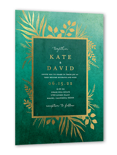 Tropic Fauna Wedding Invitation, Green, Gold Foil, 5x7, Matte, Personalized Foil Cardstock, Square, Tropical