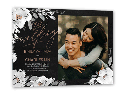 Gilded Flowers Wedding Invitation, Rose Gold Foil, White, 5x7, Matte, Personalized Foil Cardstock, Square