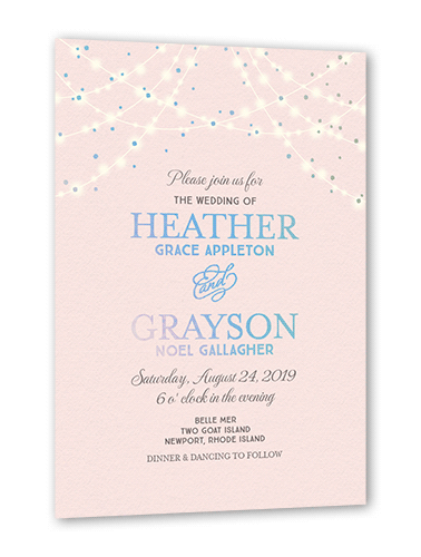 Glowing Celebration Wedding Invitation, Iridescent Foil, Pink, 5x7, Matte, Personalized Foil Cardstock, Square