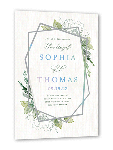 Etched Floral Wedding Invitation, Square Corners