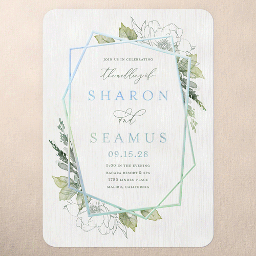 Etched Floral Wedding Invitation, Green, Iridescent Foil, 5x7, Matte, Personalized Foil Cardstock, Rounded