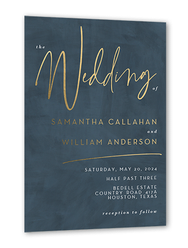 Textured Times Wedding Invitation, Blue, Gold Foil, 5x7, Matte, Personalized Foil Cardstock, Square