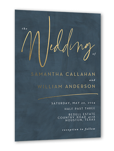 Textured Times Wedding Invitation, Gold Foil, Blue, 5x7, Matte, Personalized Foil Cardstock, Square
