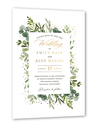 Border Botanicals Wedding Invitation, Gold Foil, White, 5x7, Matte, Personalized Foil Cardstock, Square