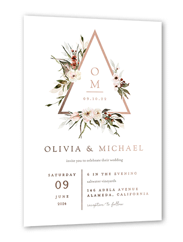 Berry Accent Wedding Invitation, White, Rose Gold Foil, 5x7, Matte, Personalized Foil Cardstock, Square, White