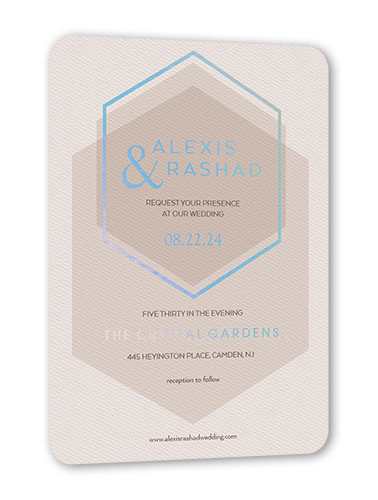 Modern Honeycomb Wedding Invitation, Beige, Iridescent Foil, 5x7, Matte, Personalized Foil Cardstock, Rounded