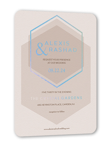 Modern Honeycomb Wedding Invitation, Iridescent Foil, Beige, 5x7, Matte, Personalized Foil Cardstock, Rounded, Antique White