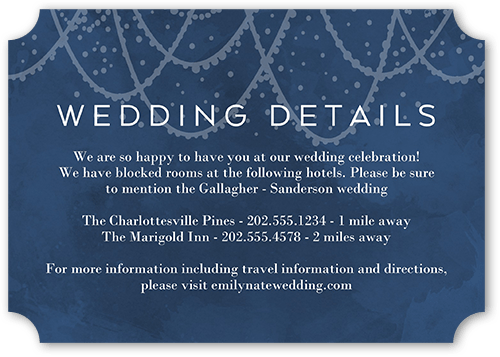 Draping Lights Wedding Enclosure Card, Blue, Pearl Shimmer Cardstock, Ticket