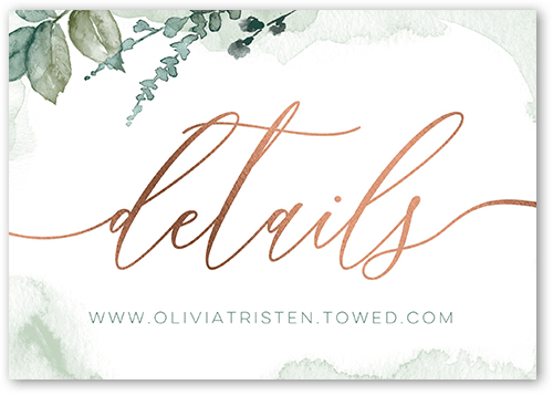 Gleaming Garden Wedding Enclosure Card, Rose Gold Foil, Green, Matte, Pearl Shimmer Cardstock, Square, Mantis