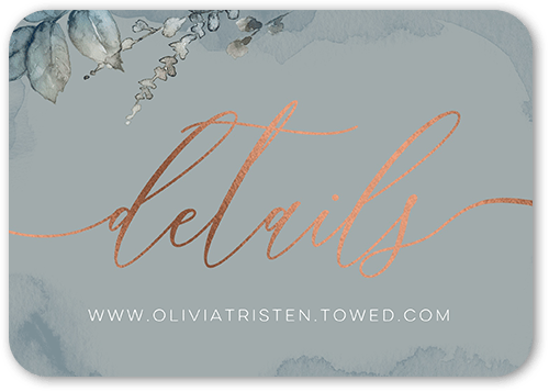 Gleaming Garden Wedding Enclosure Card, Grey, Rose Gold Foil, Pearl Shimmer Cardstock, Rounded, Ore