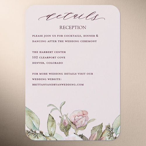 Rose Bouquet Wedding Enclosure Card, Pink, Pearl Shimmer Cardstock, Rounded