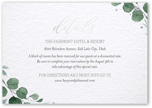 Brushed Botanicals Wedding Enclosure Card, Silver Foil, White, Matte, Pearl Shimmer Cardstock, Square, White