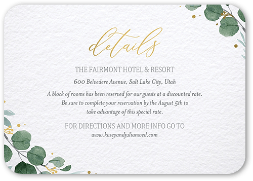 Brushed Botanicals Wedding Enclosure Card, White, Gold Foil, Signature Smooth Cardstock, Rounded, White