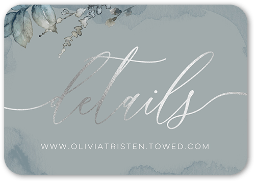 Gleaming Garden Wedding Enclosure Card, Silver Foil, Grey, Pearl Shimmer Cardstock, Rounded, Ore